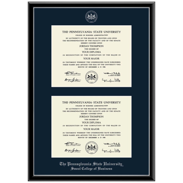 #102 Smeal College of Business double diploma frame Onexa Silver (Black)